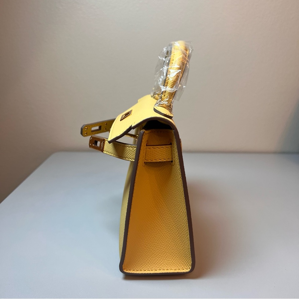 Yellow Structured Leather Top-Handle Shoulder Bag - Picture 7 of 14